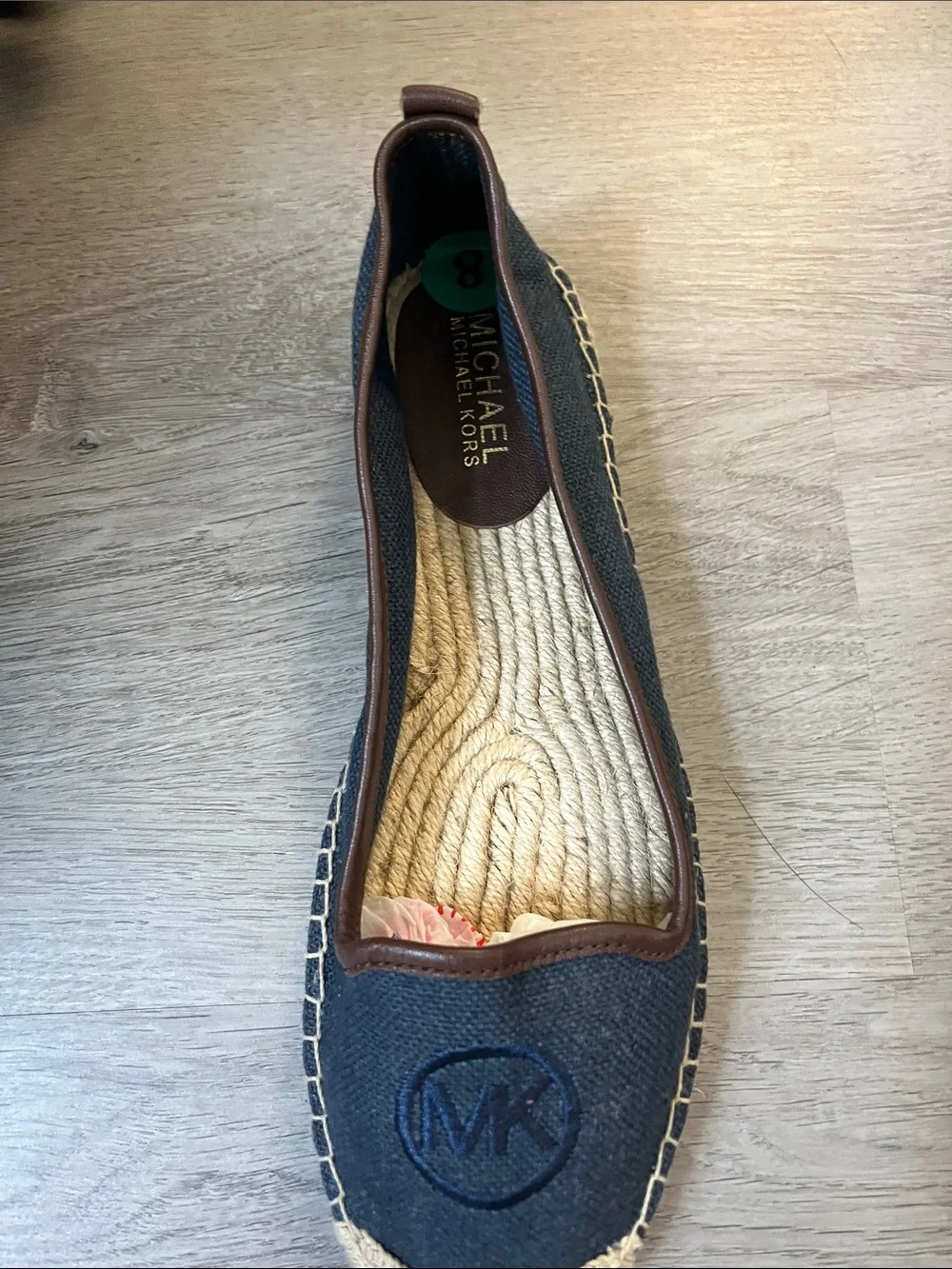 Michael Kors Dark Blue Canvas Espadrille Flats with Brown Trim